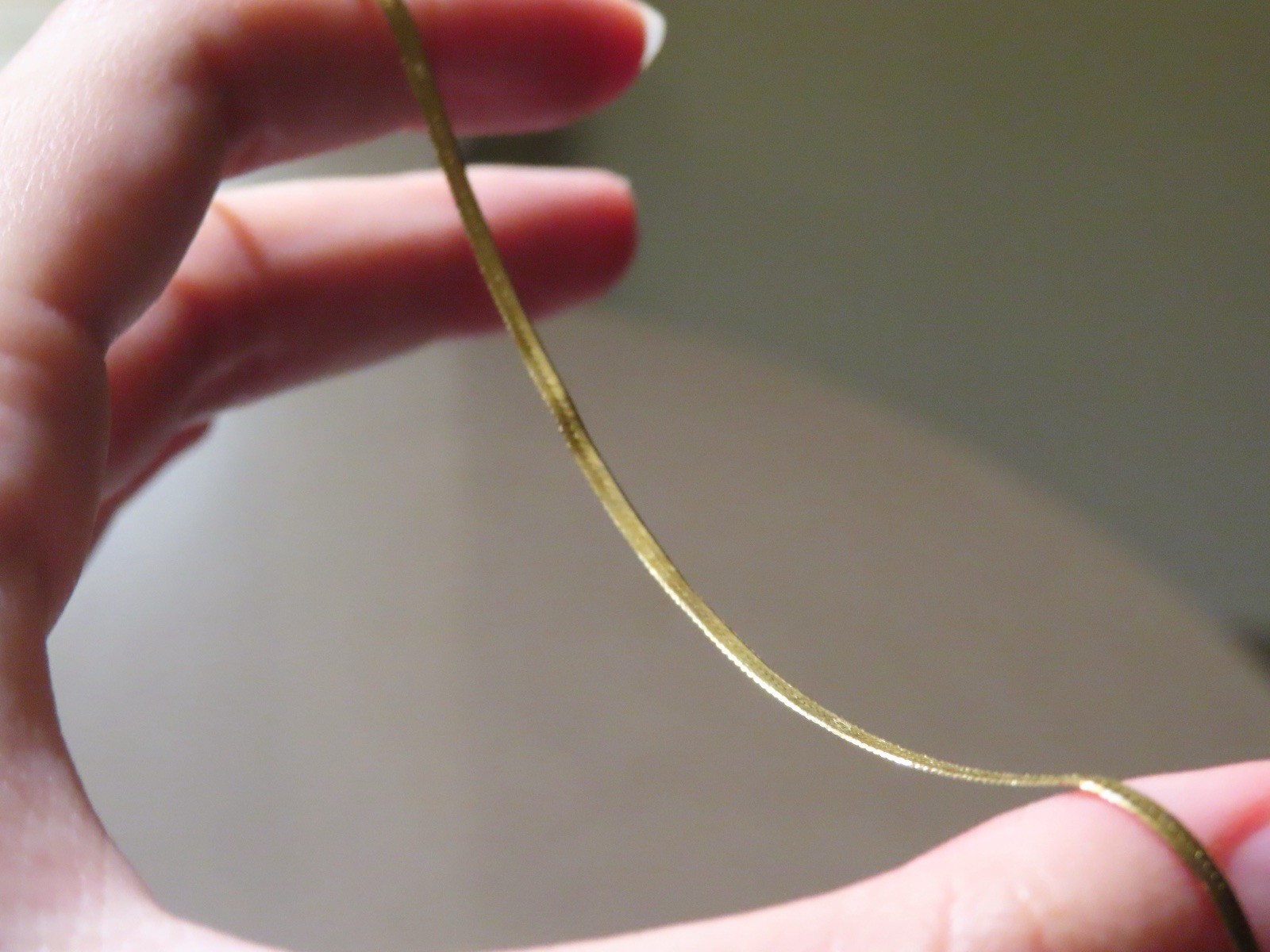 14K Gold Metal Flat Herringbone Chain Necklace, Stamped ITALY