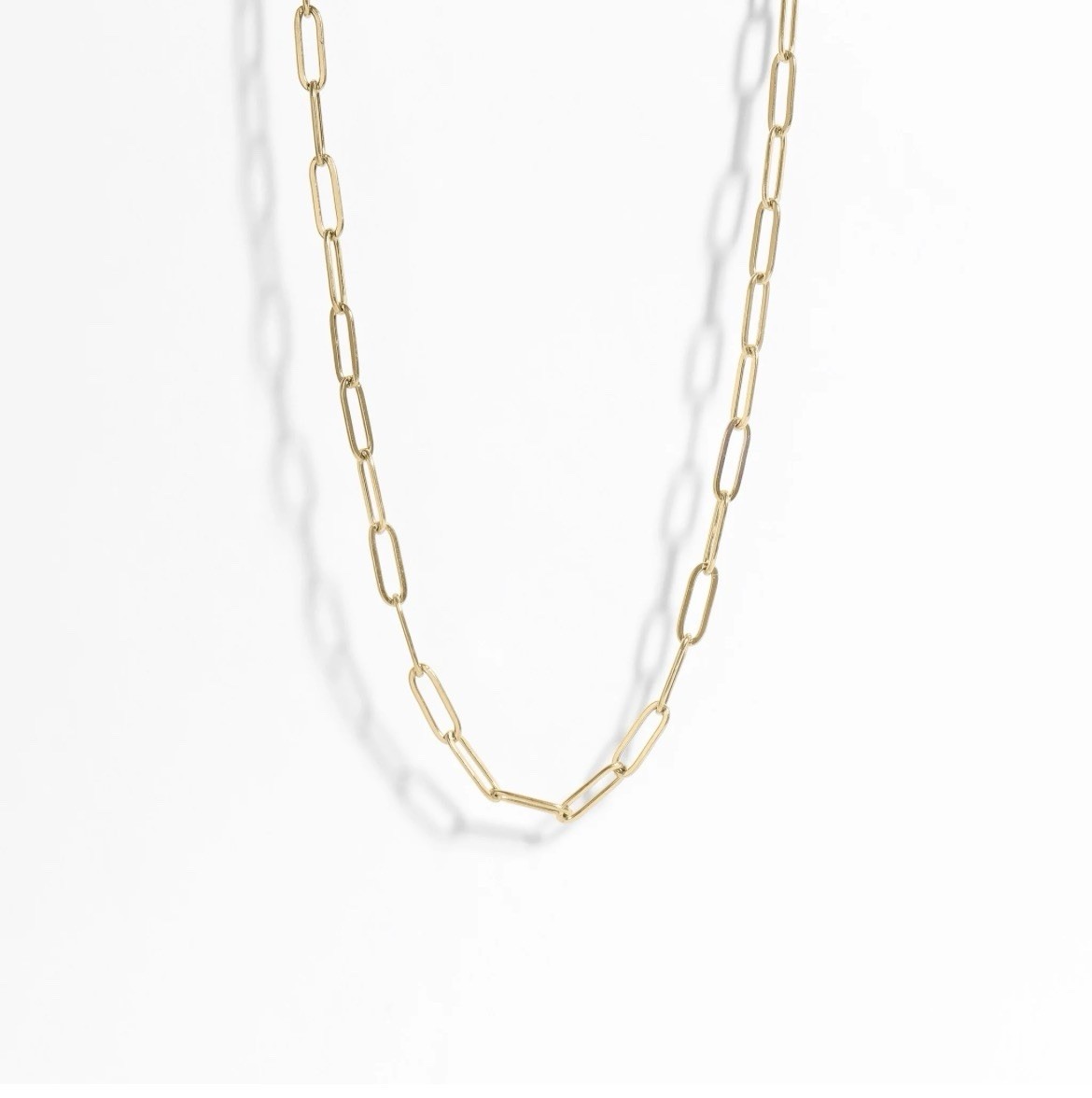 18K Gold PVD Stainless Steel Paperclip Chain Necklace, 40cm Spring Clasp Closure