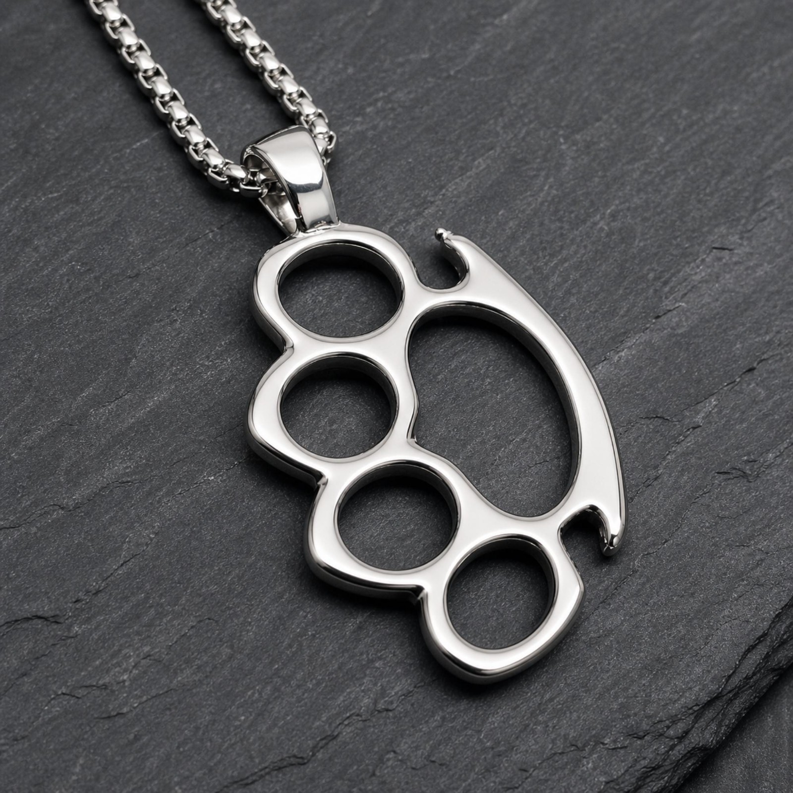 Knuckle Duster Pendant Brass Knuckles Venetian Chain Necklace Jewellery & Boxed