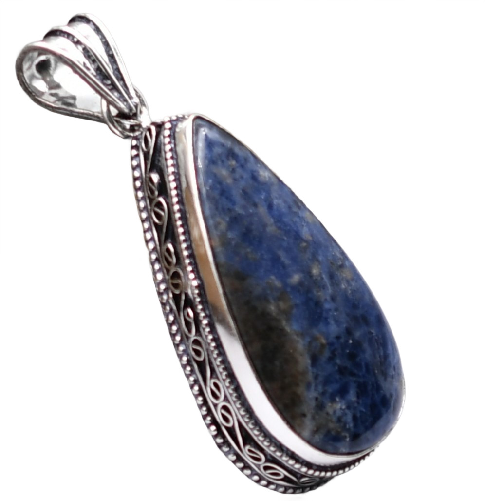 Sodalite Natural Gemstone Ethnic Silver Plated Pendant 2″ J 90
