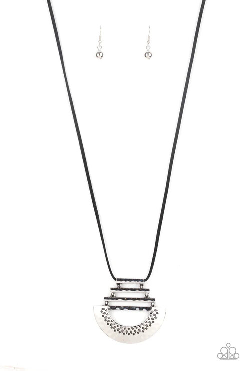 paparazzi long silver black necklace