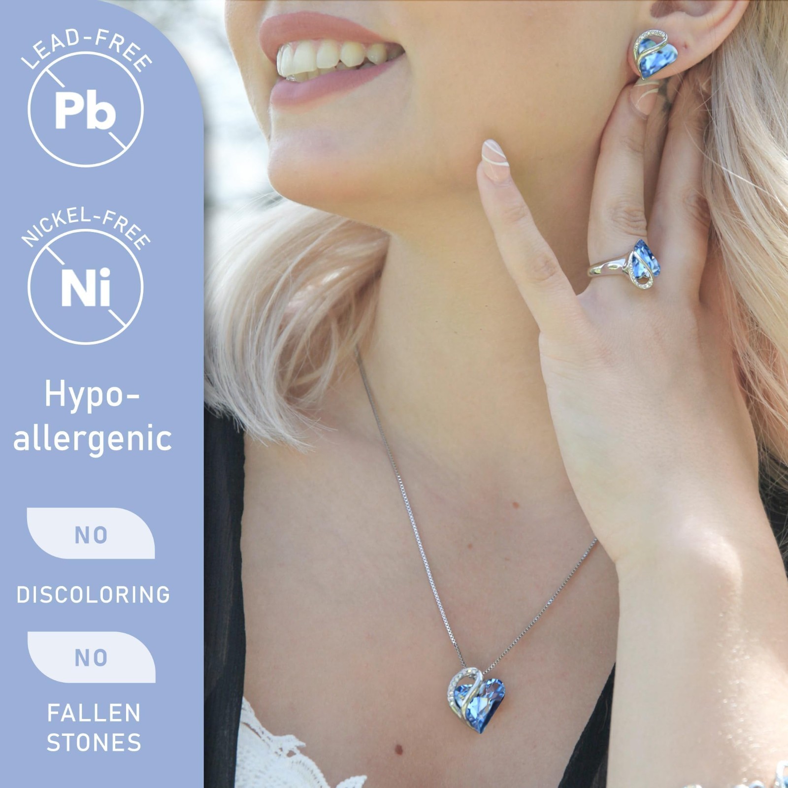 Infinity Love Birthstone Heart Crystal Pendant Necklace – Adjustable 18″ + 2″ Ch