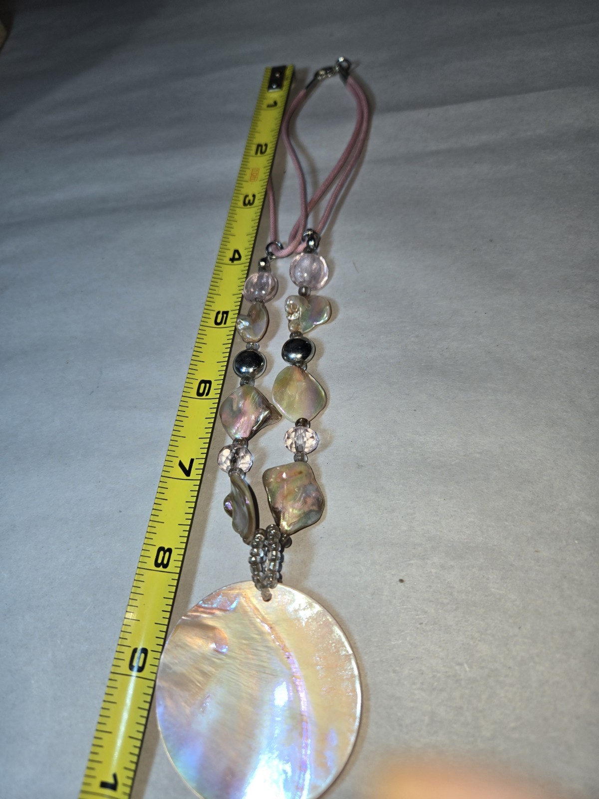 Origami Owl pastel mother-of-pearl shell pendant necklace And Pink Cords