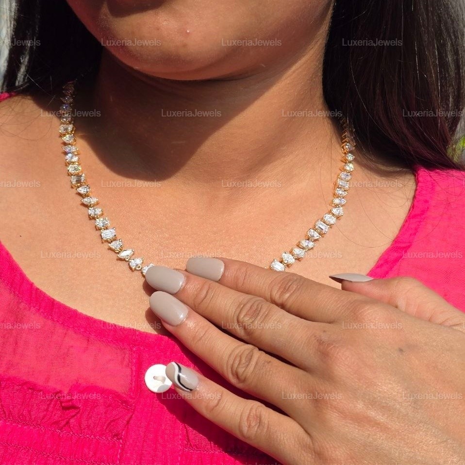 32TCW Mix Shape Moissanite Necklace, Statement Necklace, Bridal Necklace, Gift