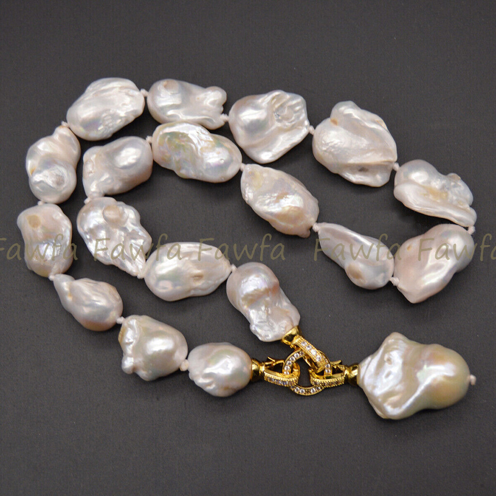 Genuine Natural Large 15-25mm White Keshi Reborn Baroque Pearl Pendant Necklace