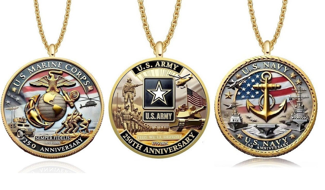 MARINE CORPS USMC Medallion Necklace – 1 5/8″ 250th Anniversary Coin Pendant