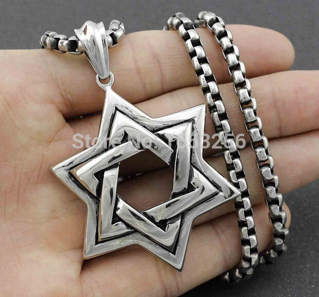 20”-32” Stainless steel Large jewish star of David Necklace Pendant Rolo Chain