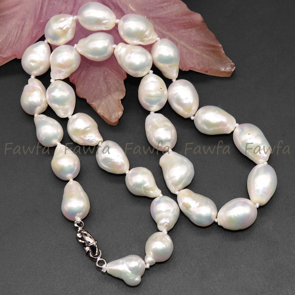 Big 14-16mm Natural Luster White Freshwater Baroque Pearl Necklace 16-36 inches