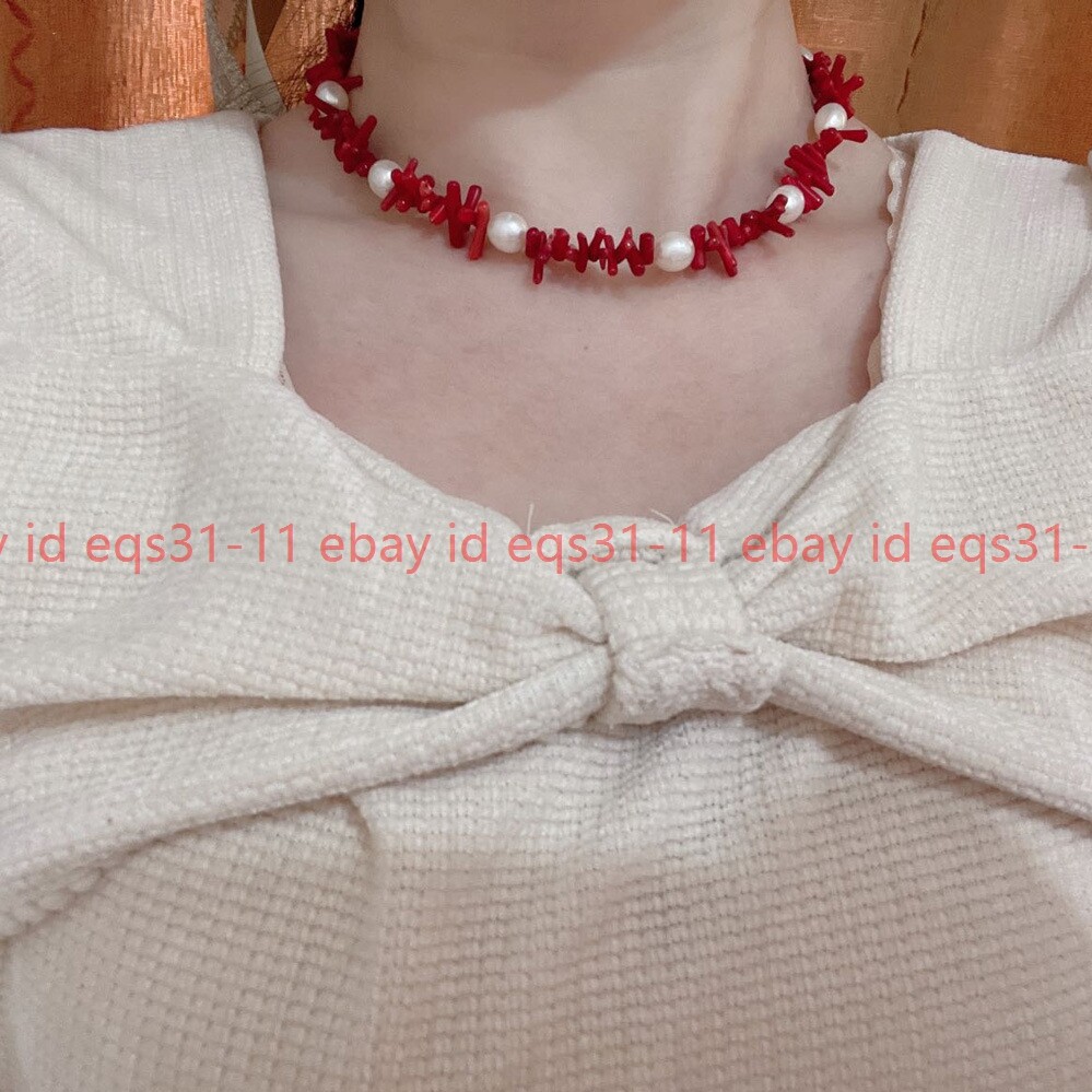 Red coral Baroque pearl necklace irregular Gemstone Cluster Fashion Flawless