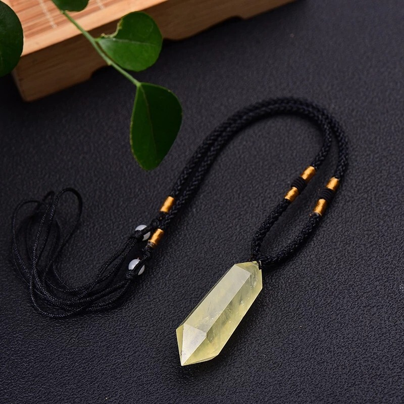 Citrine Crystal Hexagonal Point Pendant Healing Balance Women Men Necklace Gifts