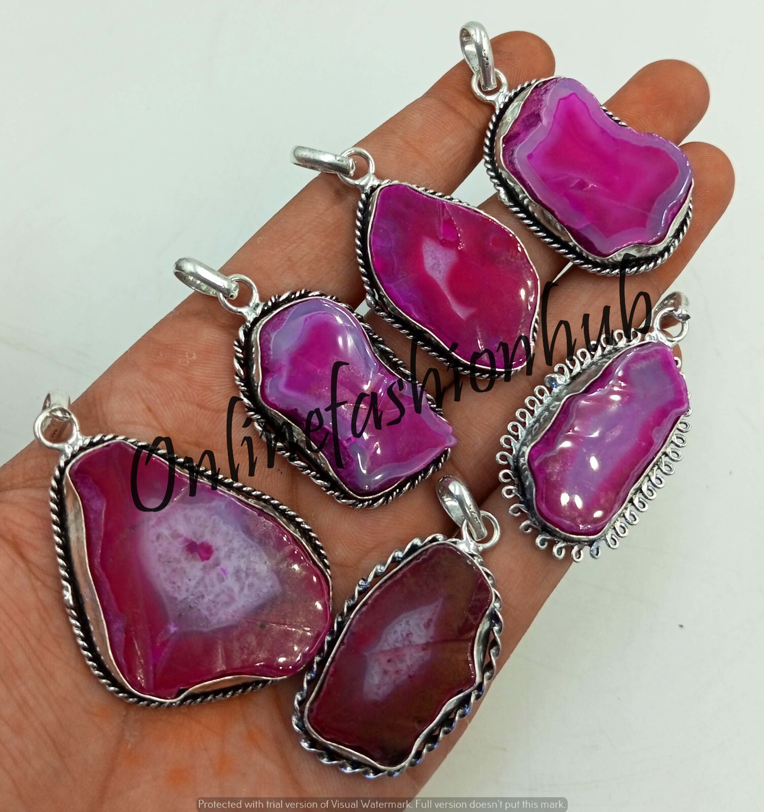 Pink Slice Agate Gemstone 925 Silver Plated Wholesale Lot Pendants For Birthday