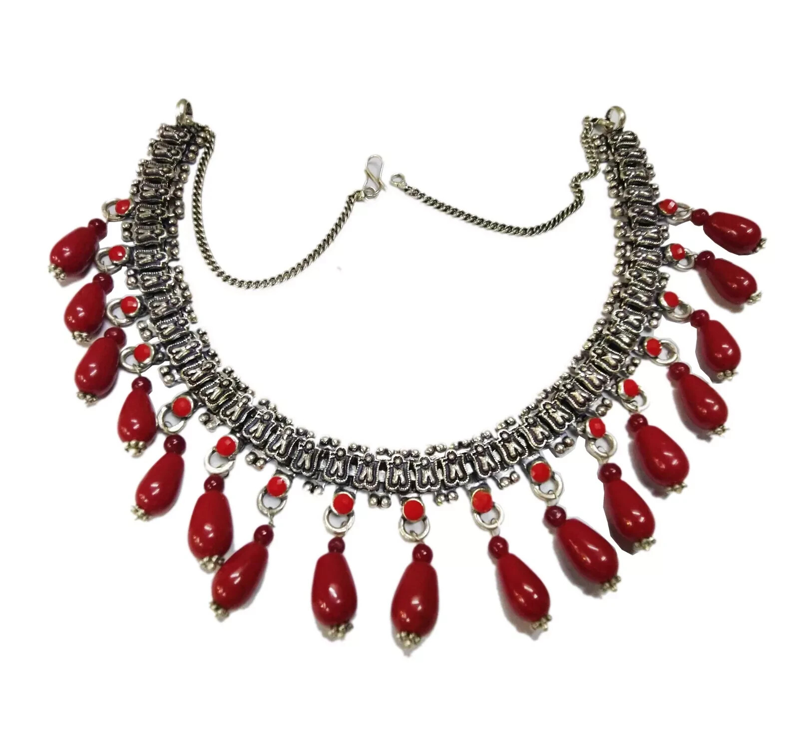 Elevate Your Style:Tribal Necklace with Red Onyx Drops – Unveil Regal Elegance