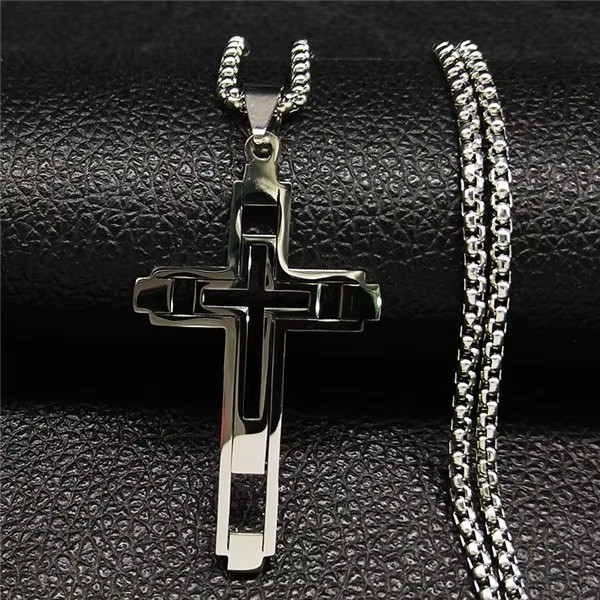 60cm Gold Stainless Steel Cross Necklace for Men Mens Chain Pendant Jewelry Gift
