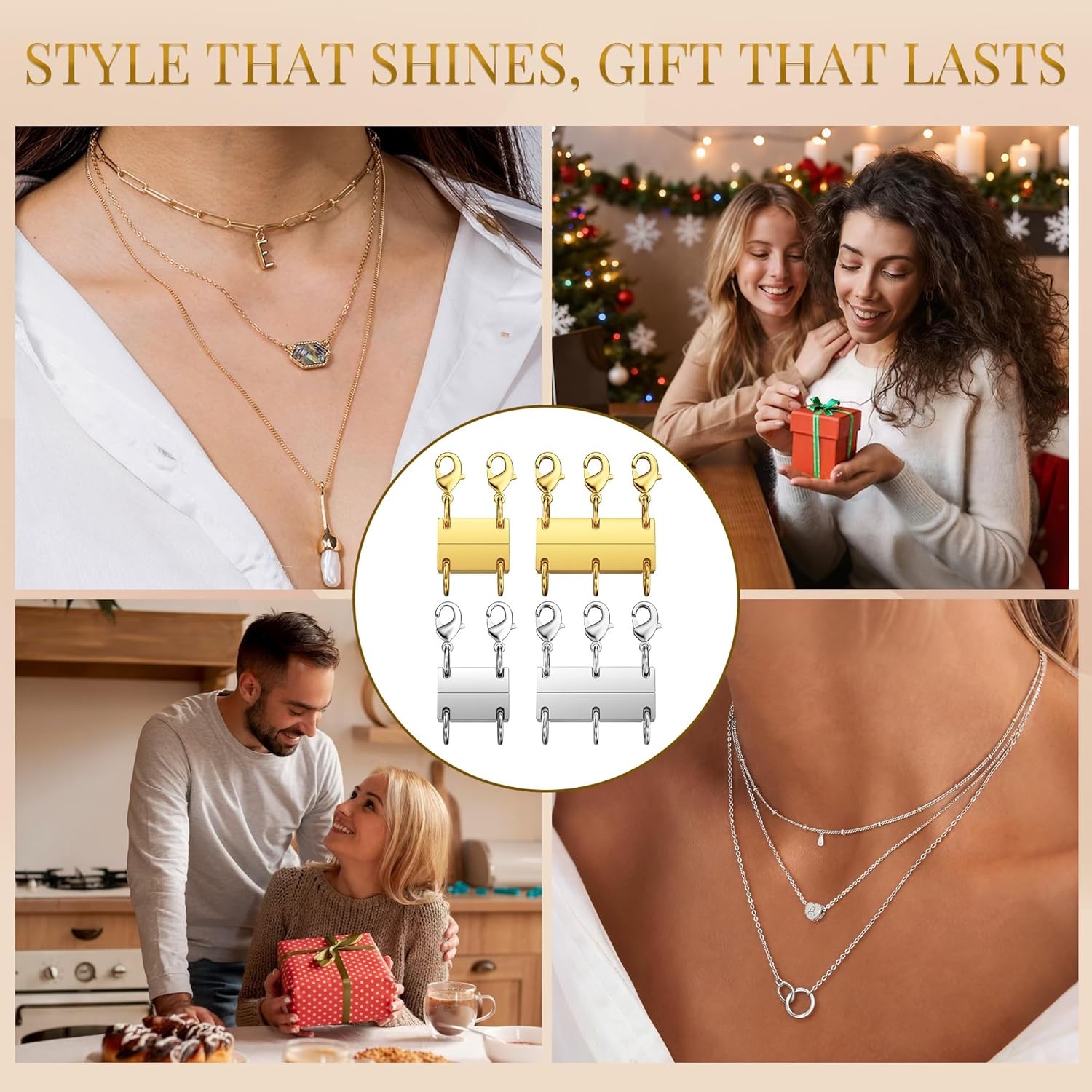 Silver Plated Necklace Extender Magnetic Separator Clasp Layering Necklace