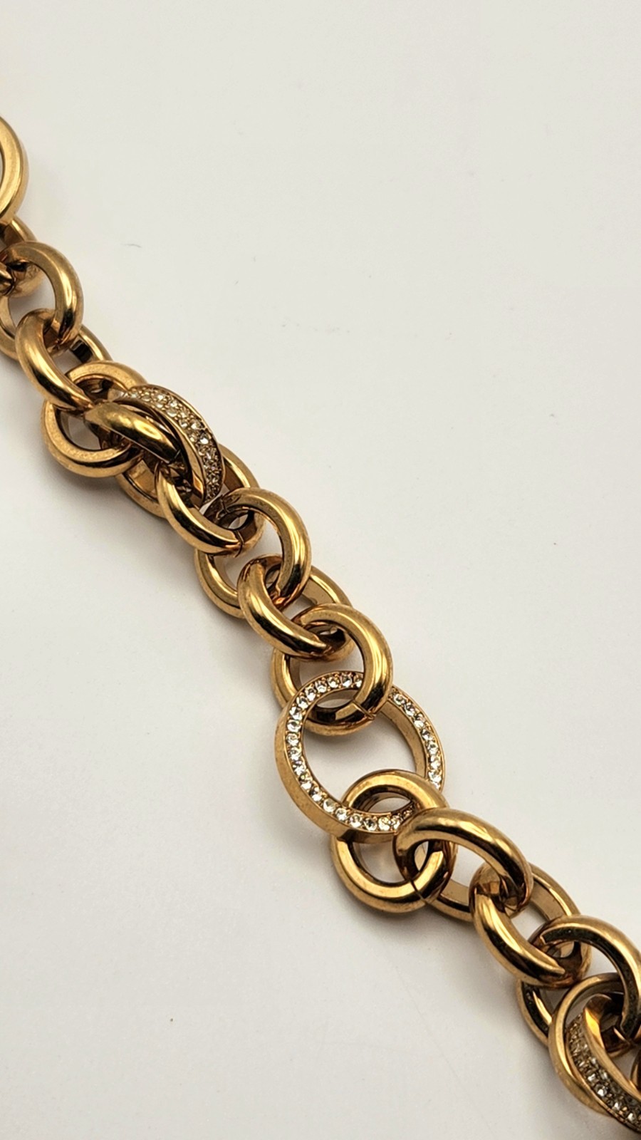 Michael Kors Gold Tone 26″ Rolo Link Necklace Crystal Pave Toggle Statement