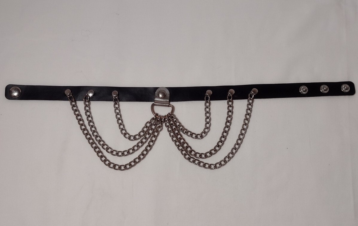 Faux Leather Choker Chain Necklace Small Adjustable Snaps
