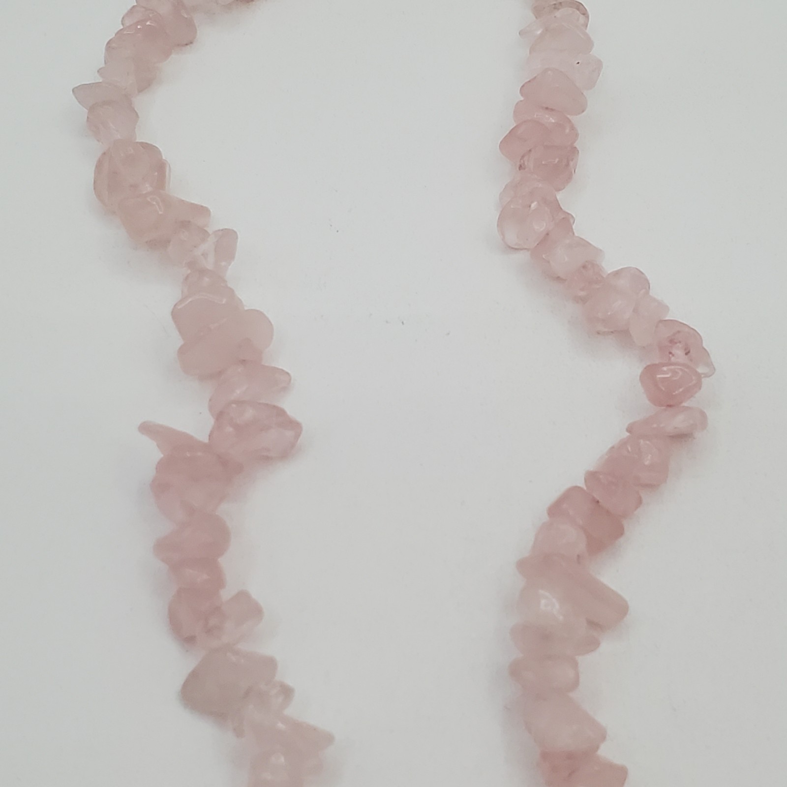 Rose Quartz Gemstone Chip Bead Necklace 23in Pale Pink Stones Magnetic Clasp VTG