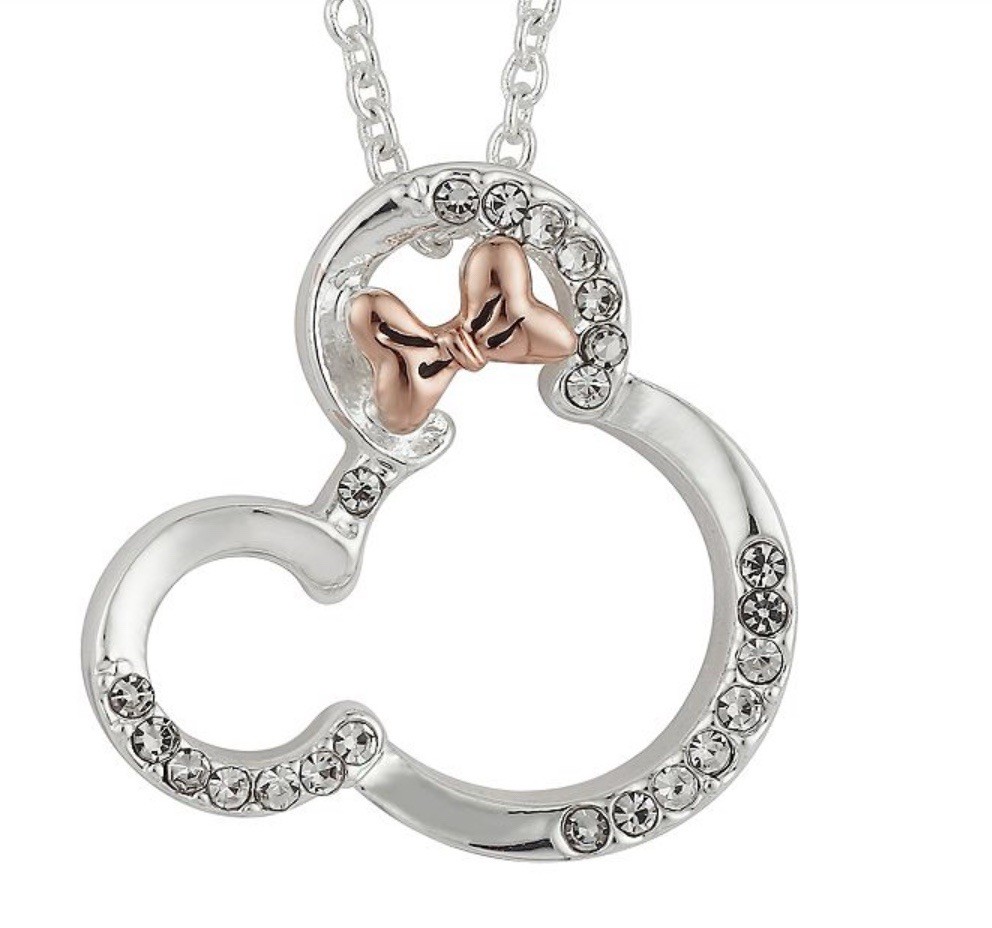 DISNEY Minnie Mouse FINE SILVER PLATED & ROSE GOLD NECKLACE Bow birthday Gift
