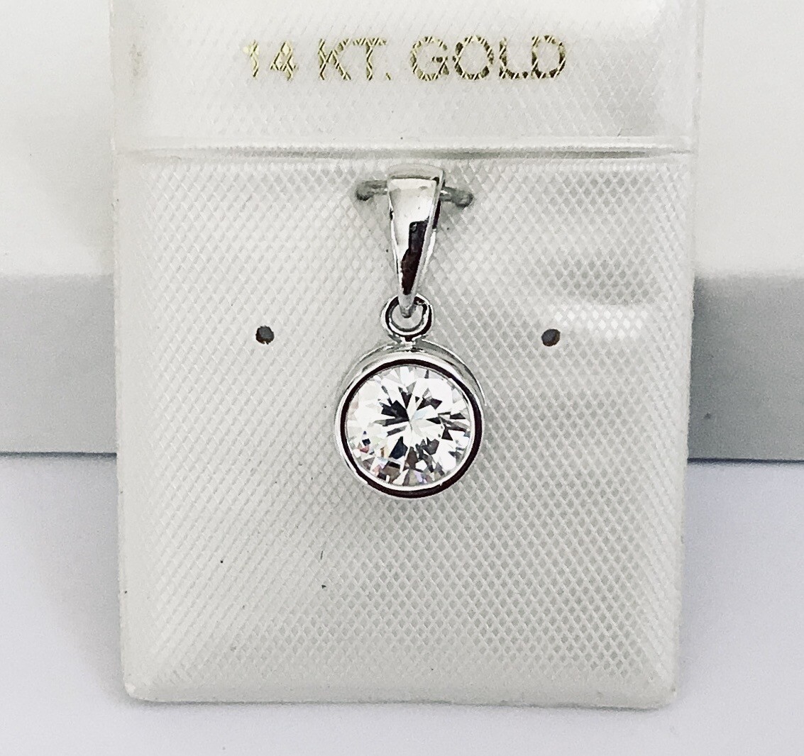 Elegant Solid 14K Yellow / White Gold Cubic Zirconia Bezel Set Pendants NEW