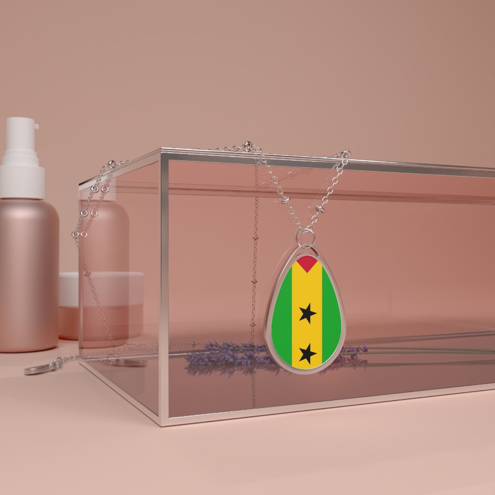 Sao Tome and Principe Flag Oval Necklace – Zinc Alloy Pendant – One Size /