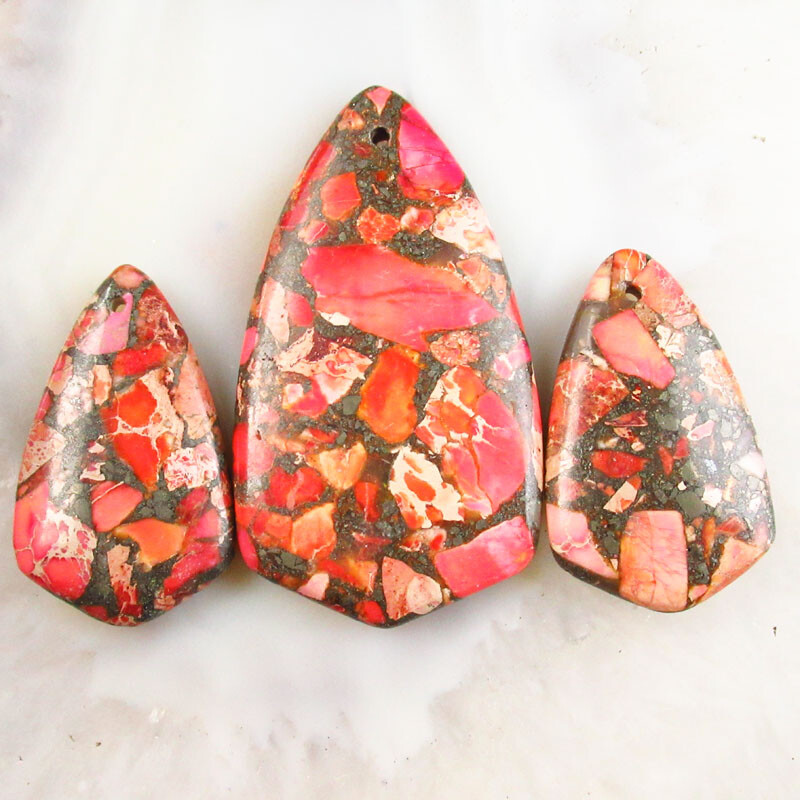 3Pcs Red Sea Sediment Jasper & Pyrite Arrow Pendant Bead HA-82DHS