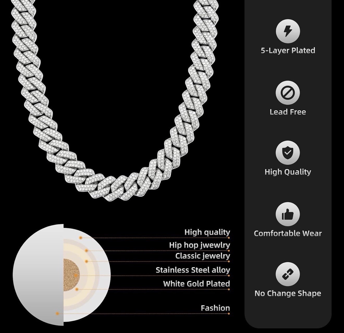 Miami Cuban Necklace 18K 14mm Gold Silver Chain For Men 20in