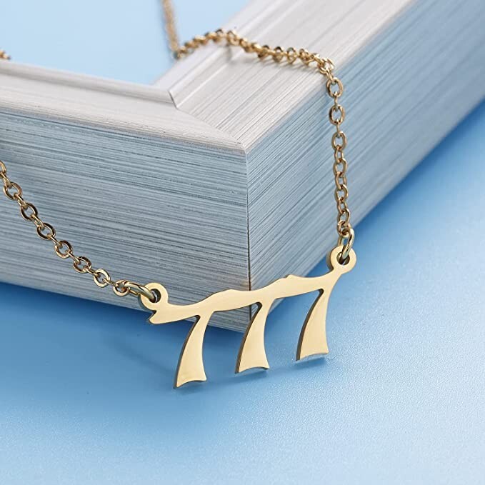 Gold 777 Angel Number Necklace, Jewelry Charms Minimalist Stainless Steel