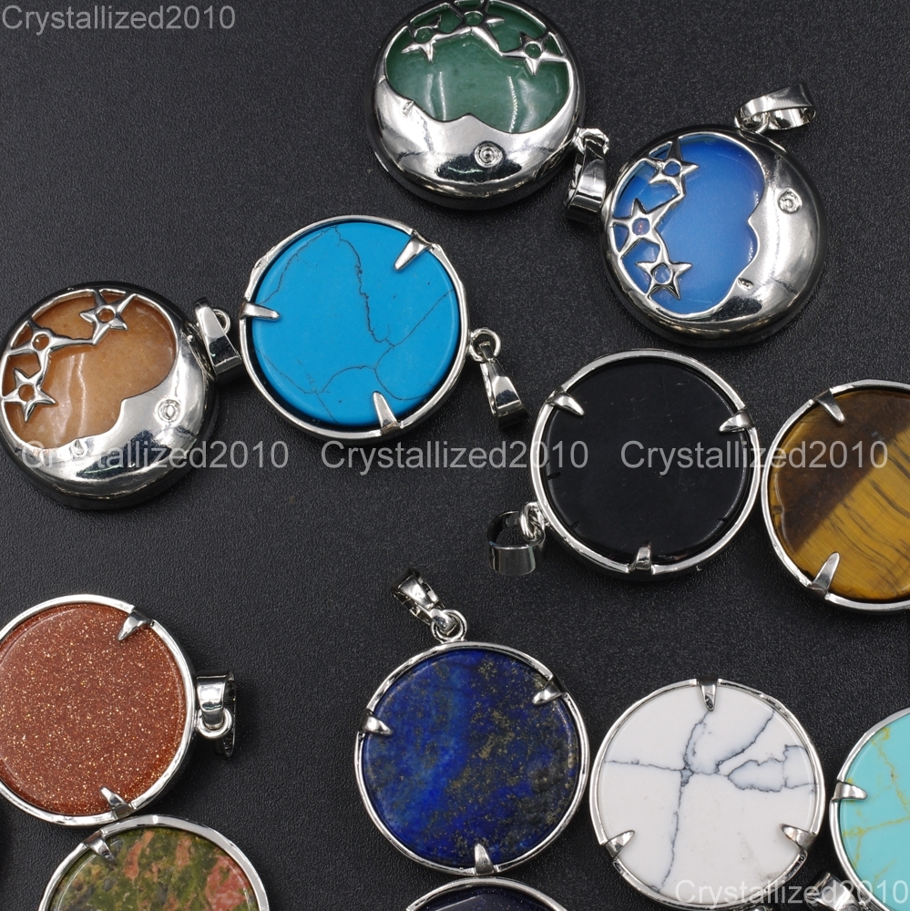 Natural Gemstones Moon and Stars Reiki Chakra Healing Beads Pendant Necklaces