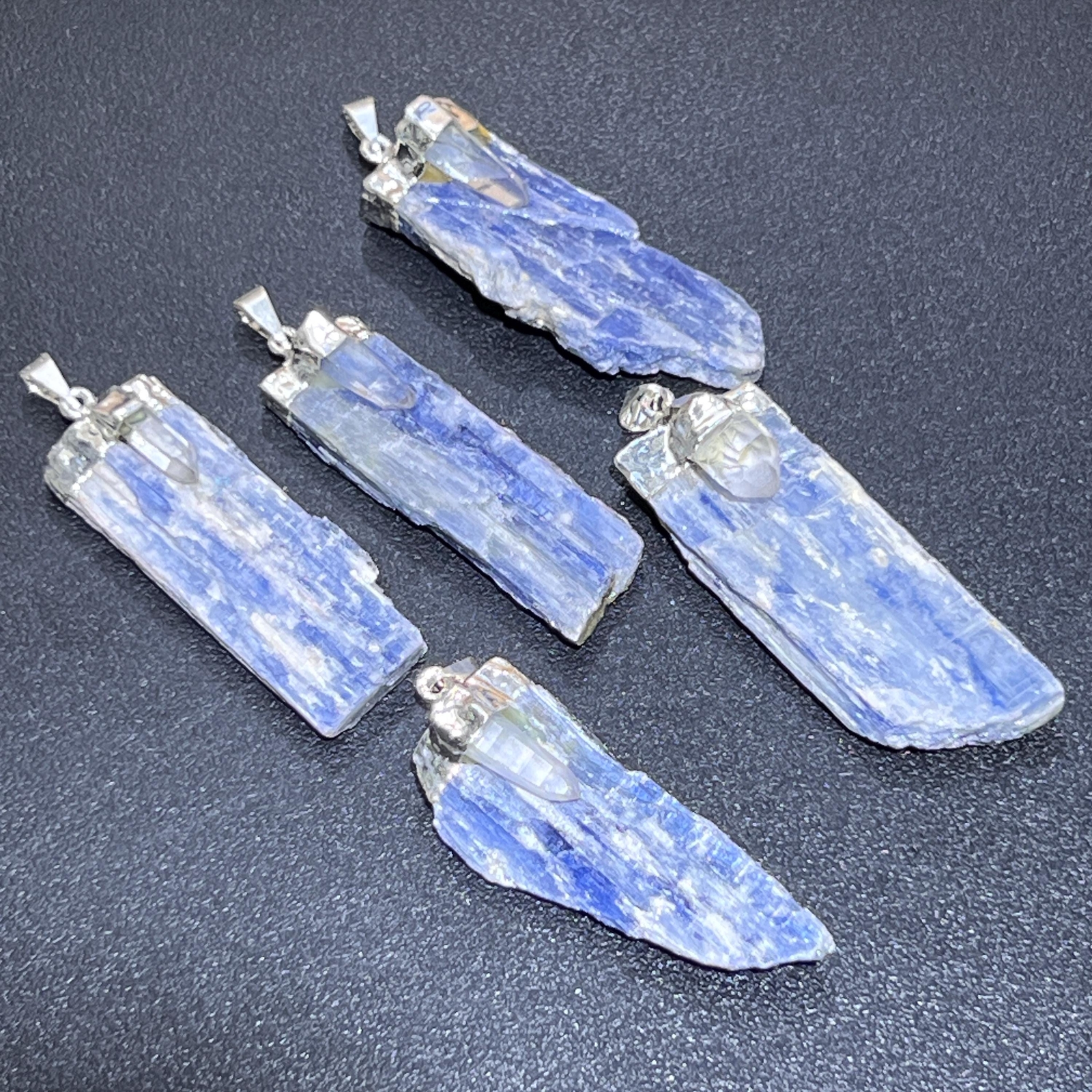 Kyanite and Quartz Crystal Pendant (Silver Plated) Blue Jewelry Necklace Supply