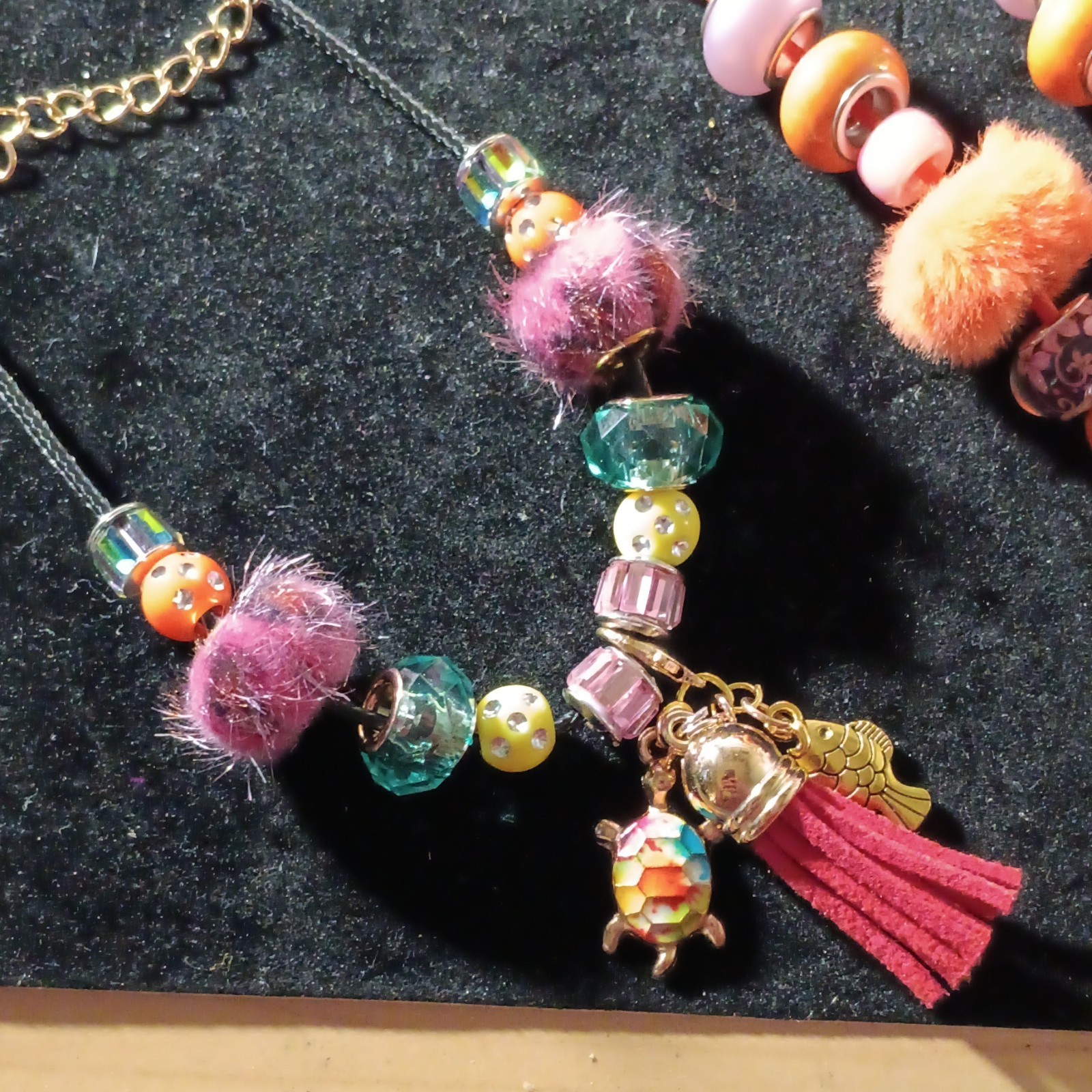 Handmade Beaded Cord Tassel Charm Necklaces Lot of 3 Boho Lobster Clasp