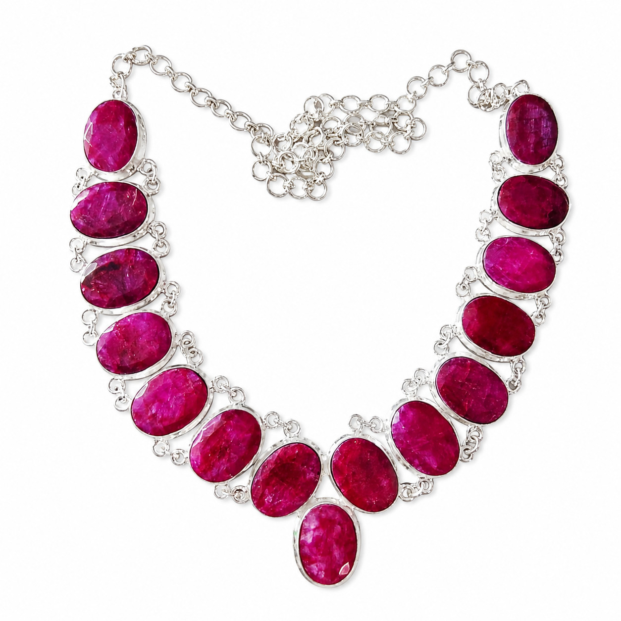 Handmade Ruby Necklace 925 Sterling Silver Antique Vintage Style