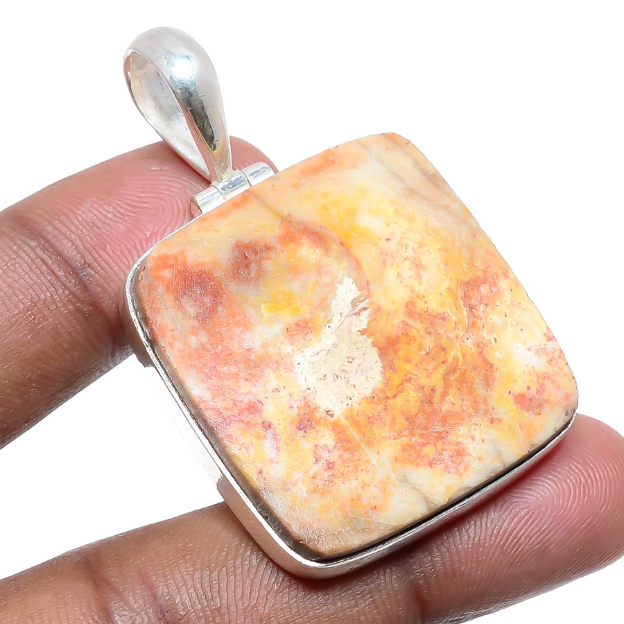 Germany Psilomelane Gemstone 925 Silver Plated Pendant 1.89″ T37