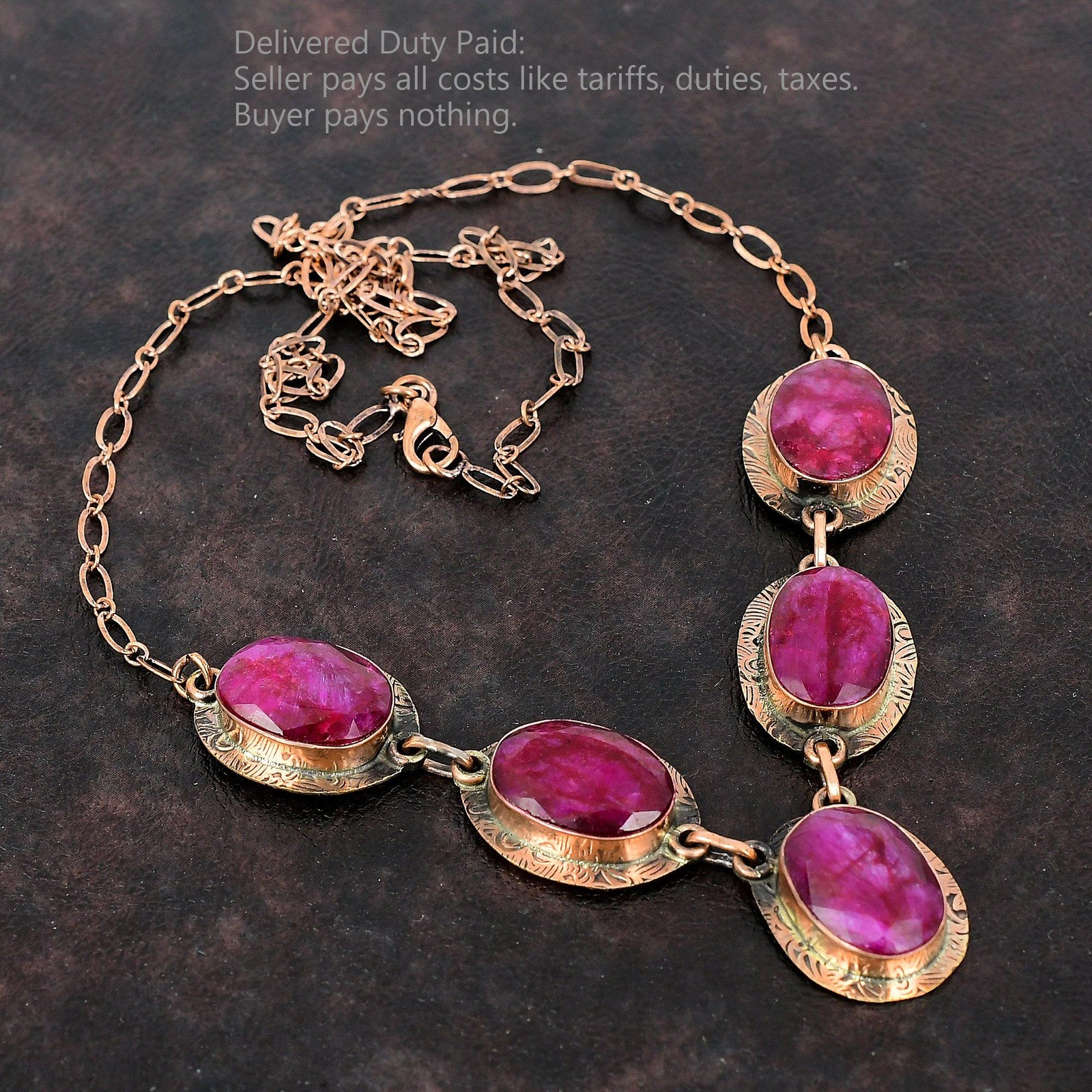 Copper Oval Kashmir Rubi Stone Mother Anniversary Art Deco Birthday New Necklace