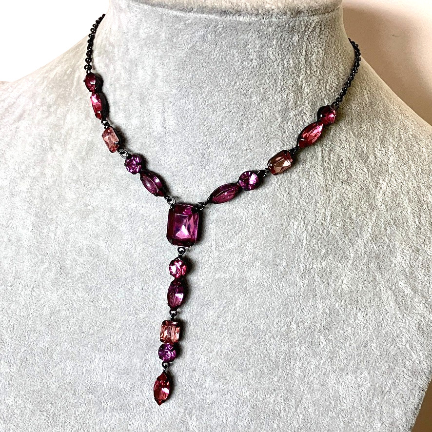 Pink Y Drop necklace black tone metal 46cm adjustable Next costume jewellery
