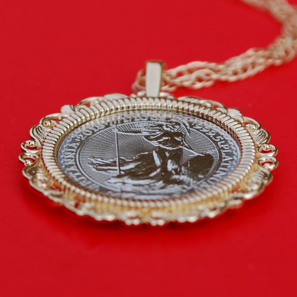 2018 Great Britain 1/10 oz Platinum Britannia BU Coin 14K Gold Necklace NEW