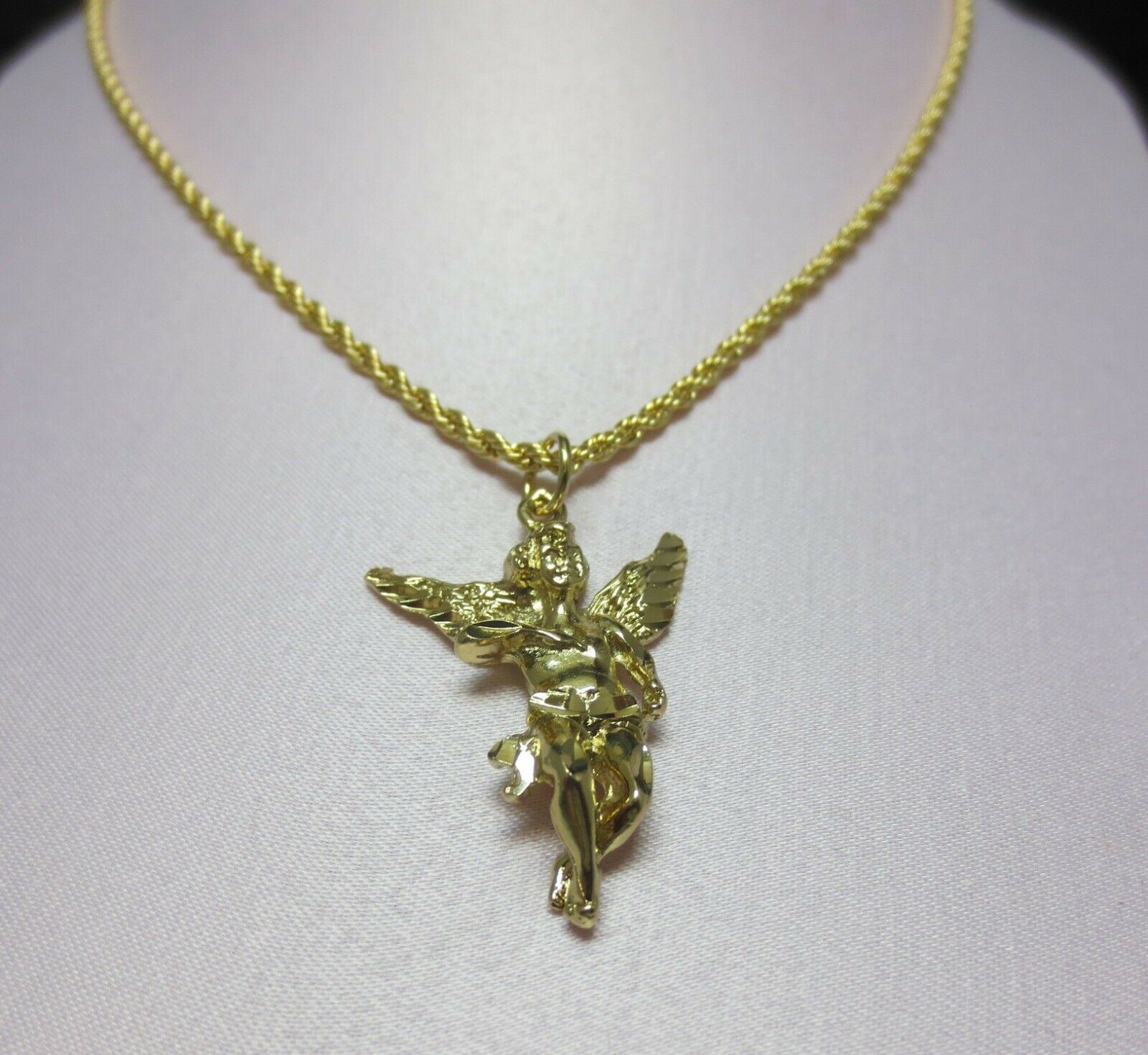 14KT GOLD PLATED 16″ 2.5MM ROPE WITH A LARGE ANGEL CHARM USA SELLER