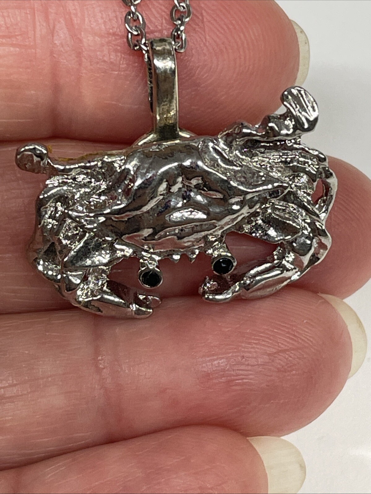 Crab Small Silver Necklace Stainless 20” Rhodium Coastal Sea Life Jewelry NEW