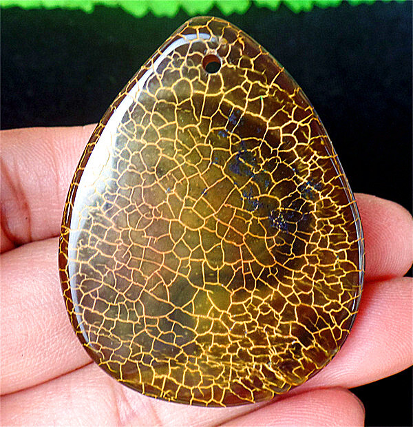 47x37x7mm Brown&Yellow Fire Dragon Veins Agate Teardrop Pendant Bead ZL7791