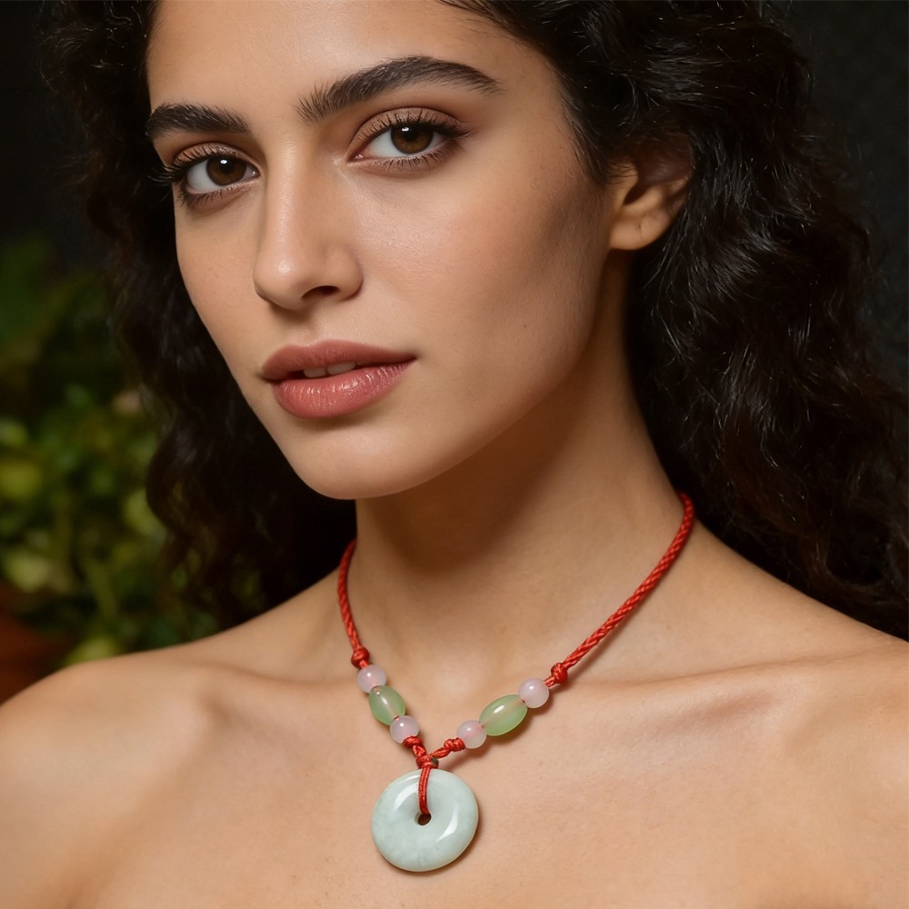 Jadeite Peace Donut Pendant Necklace – Healing Crystal Circle Stone with Adjusta