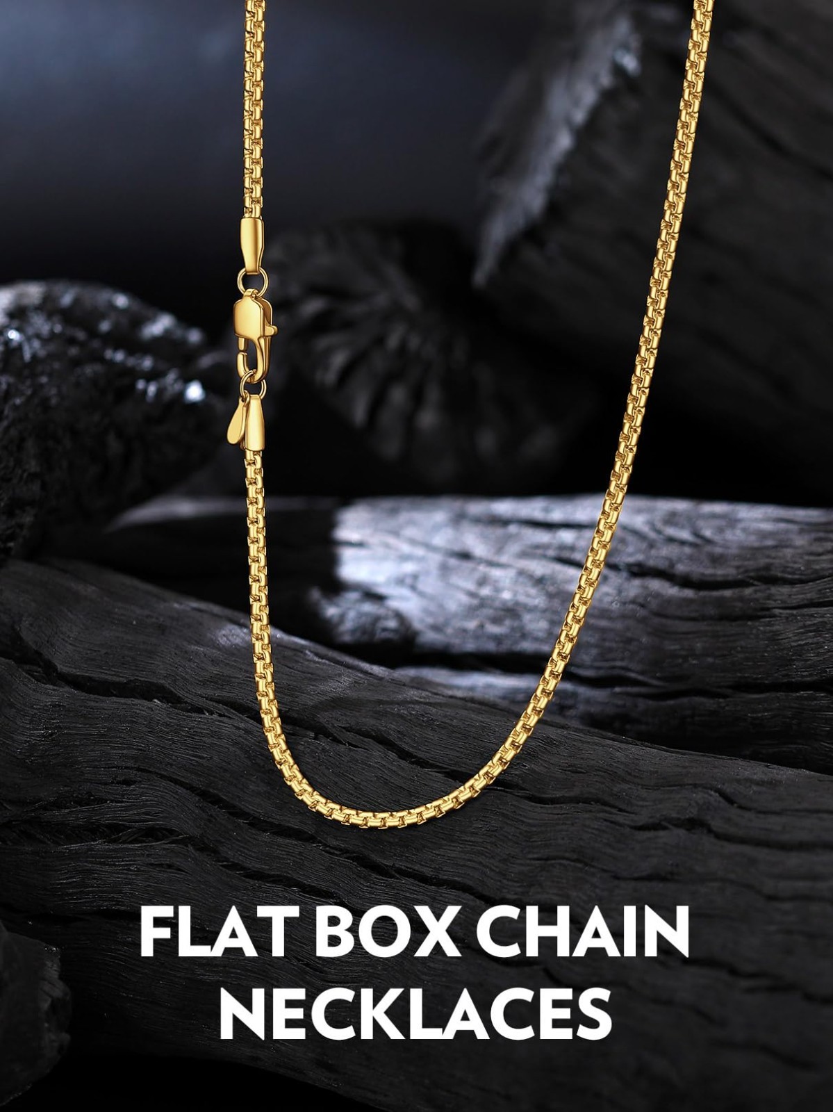 Solid Stainless Steel Flat Box Link Chains 2MM-8MM Silver/Gold/Black Rolo Neckla