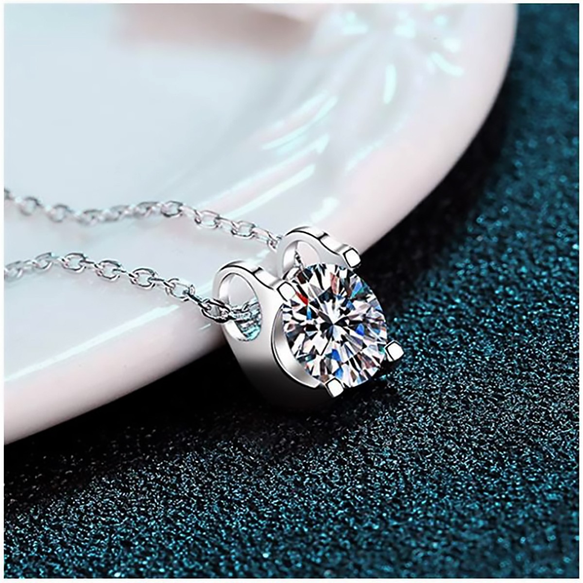 Women Necklace 14k White Gold Plated Cubic Zirconia Cubic Pendant Necklace