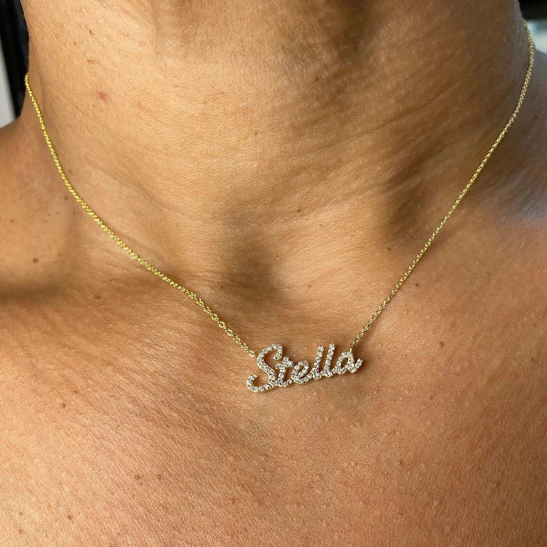 14K Yellow Gold Plated Personalize Name Pendant 5 Ct Round Cut Simulated Diamond