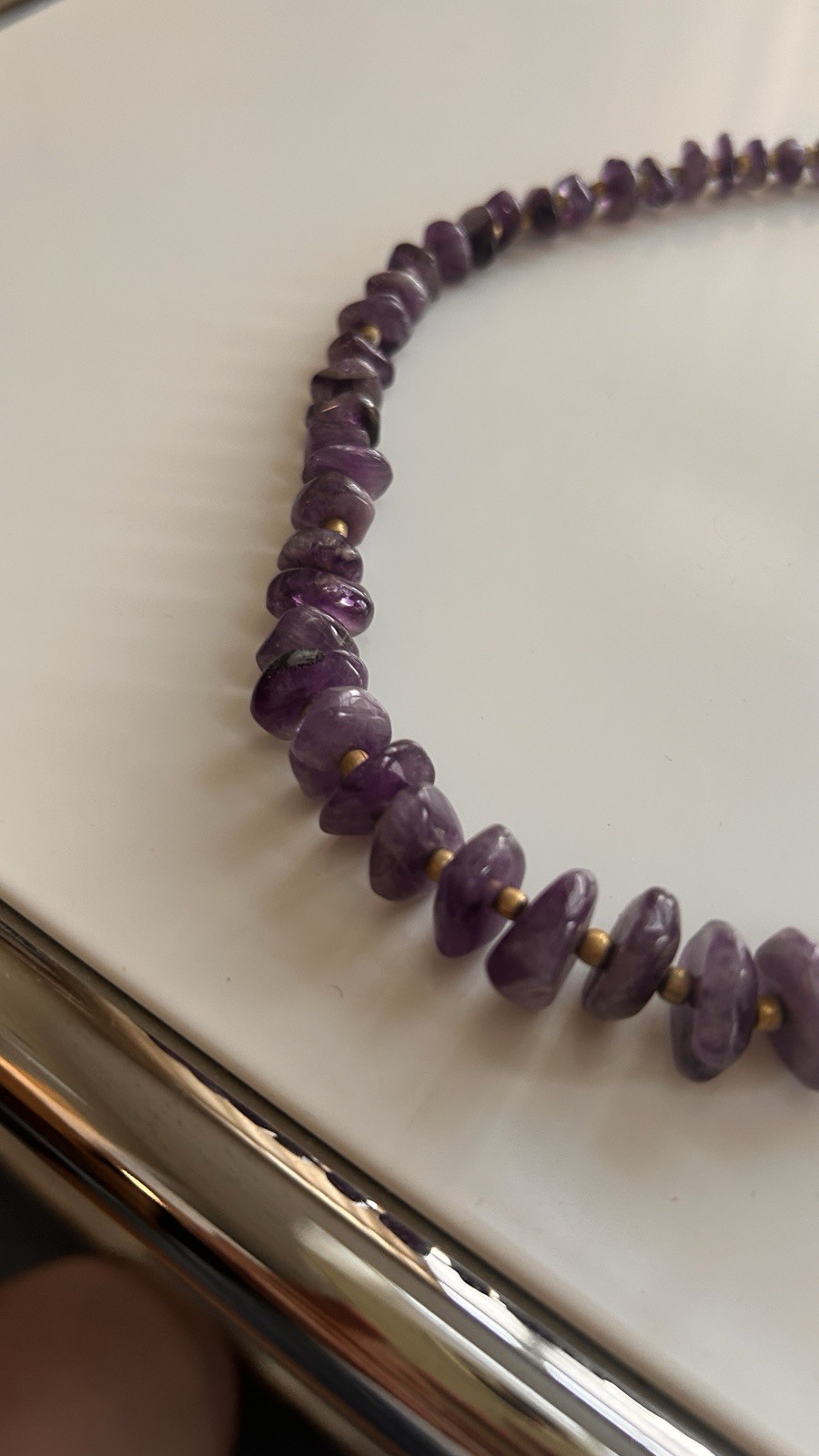Purple Amethyst Chip Beaded Necklace, Ball/Bead Chain, Barrel Clasp 18 in