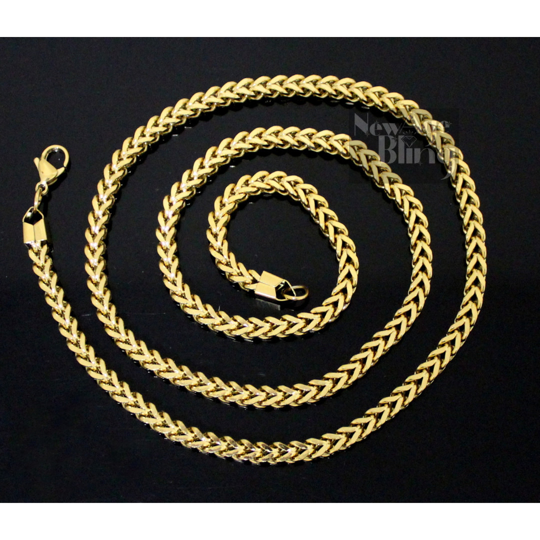 Mens Franco Chain Gold Plated Stainless Steel Foxtail 18″-24″ Solid Necklace
