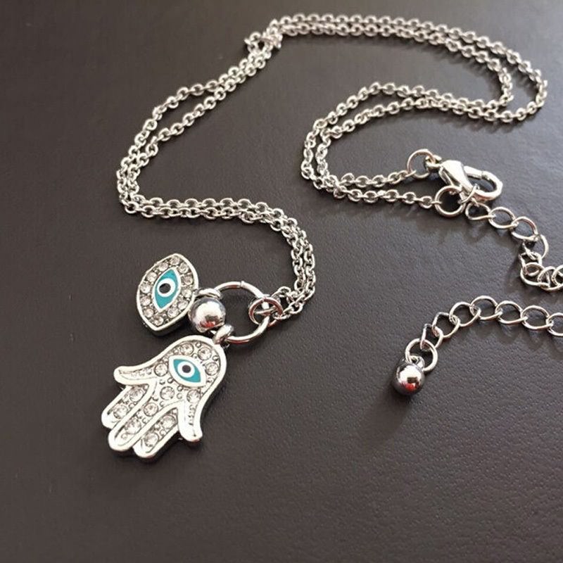 Women’s Fashion Jewelry Silver Gold Evil Eye Hamsa Hand Pendant Necklace 64-2