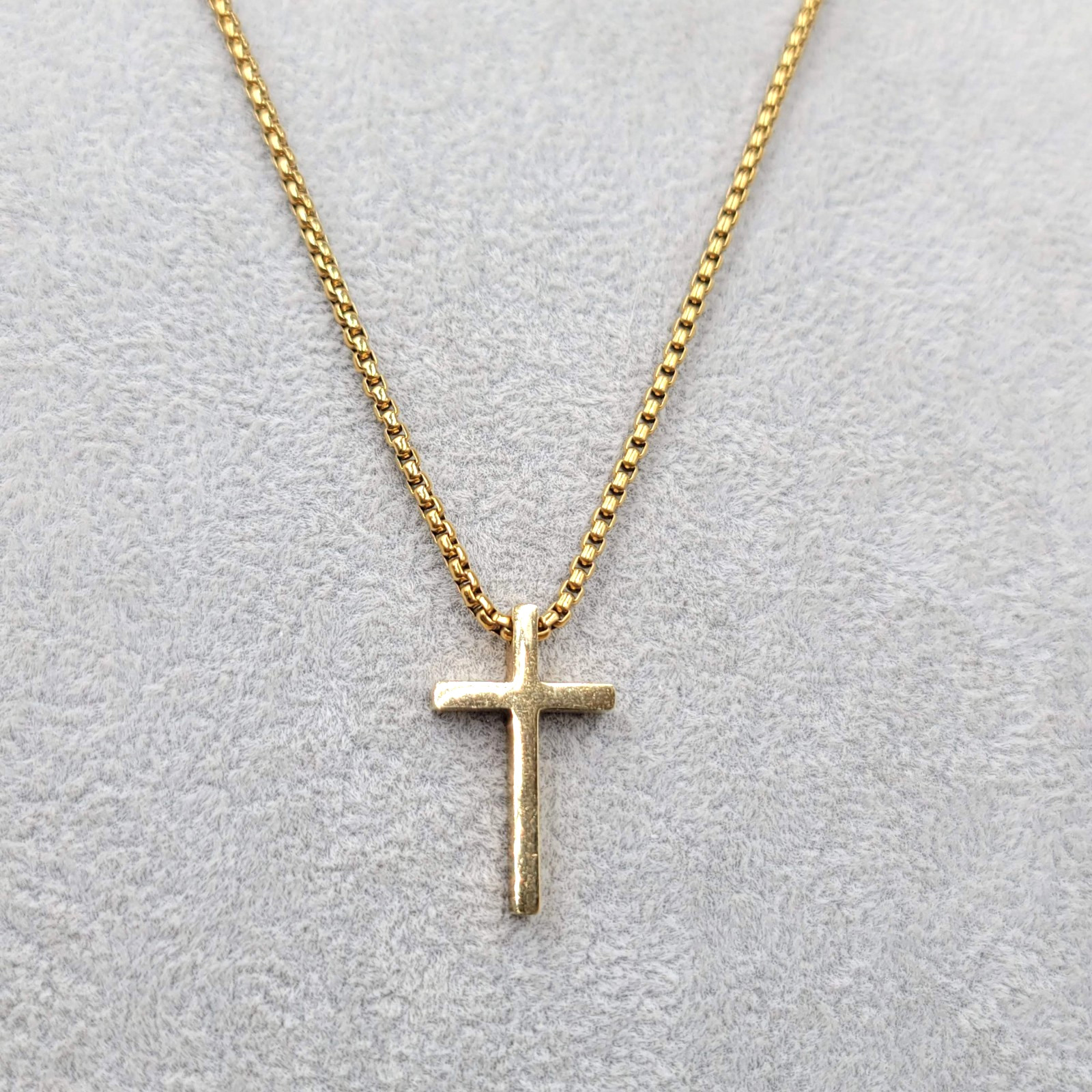 Cross Pendant Gold Plated Necklace Rolo Box Chain 24″ Unisex
