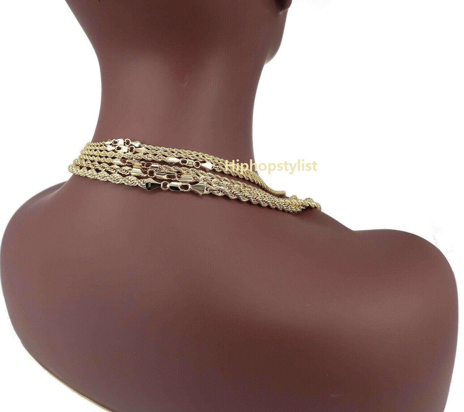 14k Yellow Rope Chain Necklace Bracelet 2mm 3mm 4mm 5mm 6mm Width Gold Plated