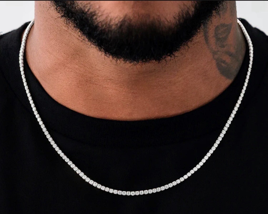 GLD 22 Inch Micro Tennis Necklace 2.5mm 14K White Gold Plated / CZ Stones