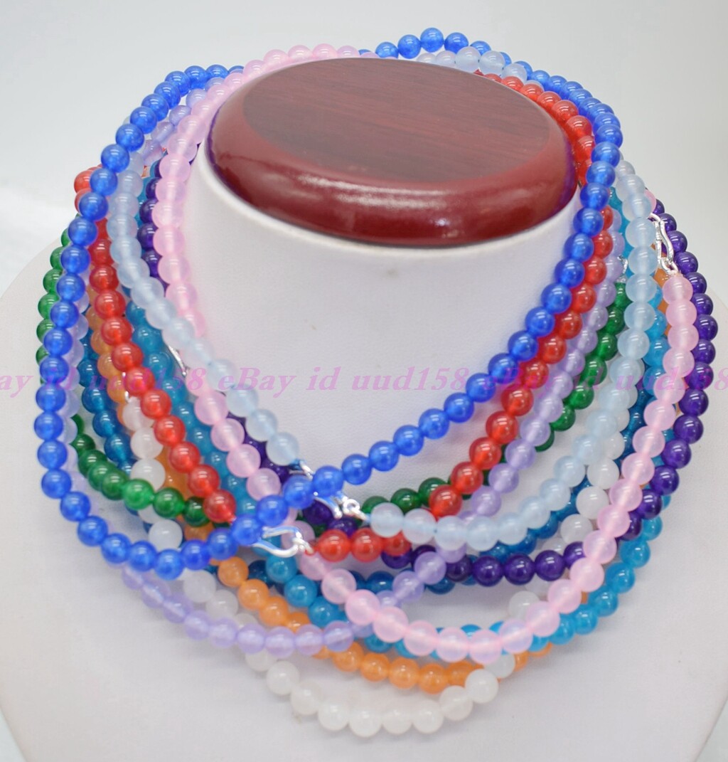 Lots 6mm Natural Multicolor Gems Beads Necklace Silver Clasp 18-28″ AAA