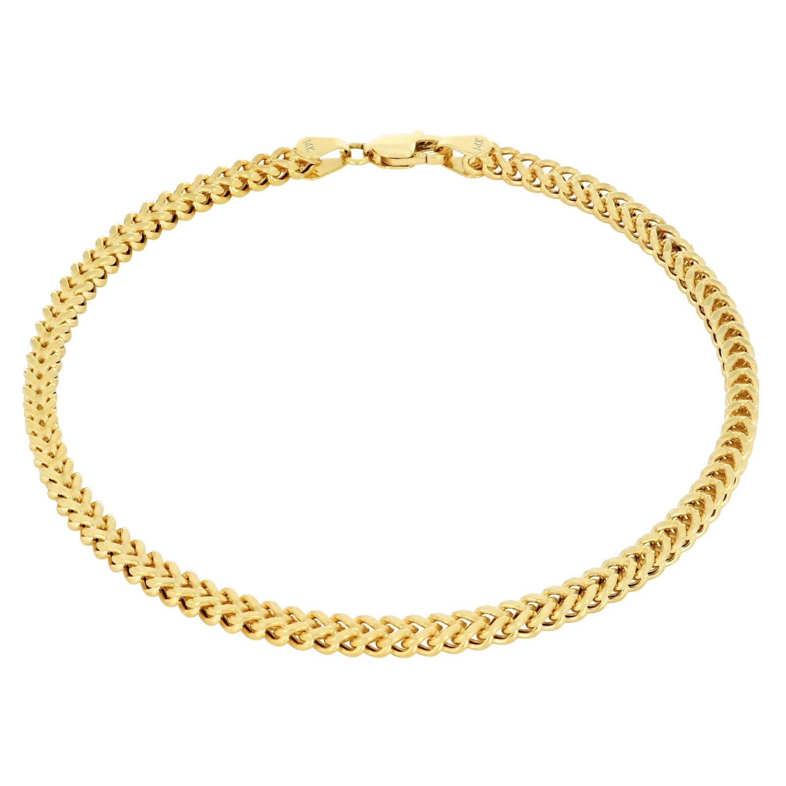 14k Yellow Gold 2.5mm Franco Box Square Wheat Foxtail Bracelet Chain Mens 8″